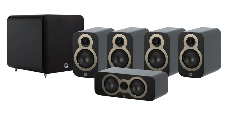 Q Acoustics 3010C 5.1 Cinema Pack – Satin Black with Q SUB80 8" Subwoofer – Satin Black