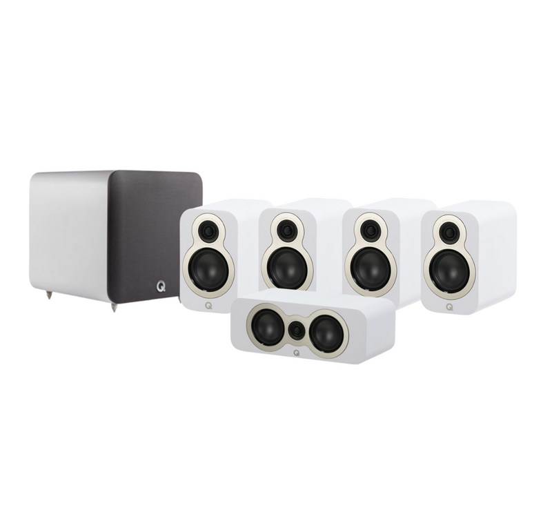 Q Acoustics 3010C 5.1 Cinema Pack – Satin White with Q SUB80 8" Subwoofer – Satin White