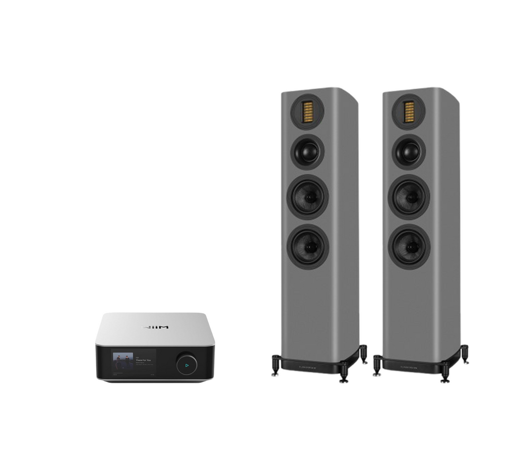 WiiM AMP Ultra Network Stereo Amplifier + Wharfedale Evo 5.3 Floor Standing Speakers Package and 5 metres Classic 79 Strand