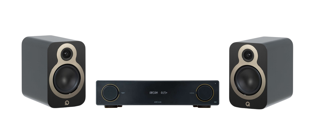 ARCAM A15+ Radia Plus Amplifier + Q Acoustics 3030C Large Bookshelf Speakers Package and 5 metres Classic 79 Strand