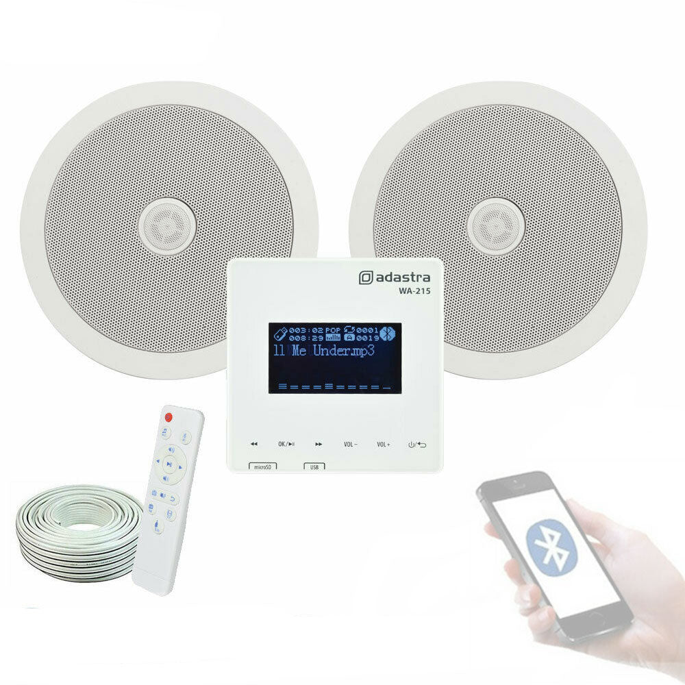 Adastra WA-215 Wall Mount Amplifier with USB/SD/FM Bluetooth + Speaker Bundle