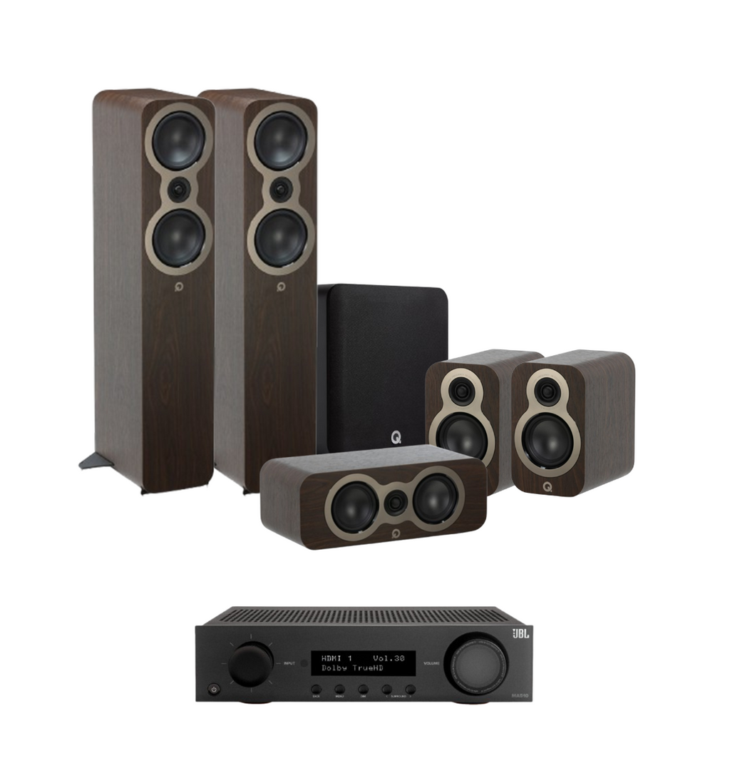 JBL MA510 5.2 8K AV Receiver + Q Acoustics 3050C 5.1 Cinema Pack with Q SUB100 10" Subwoofer Bundle