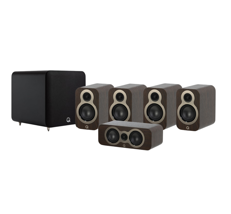 Q Acoustics 3010C 5.1 Cinema Pack – Claro Walnut with Q SUB80 8" Subwoofer – Satin Black