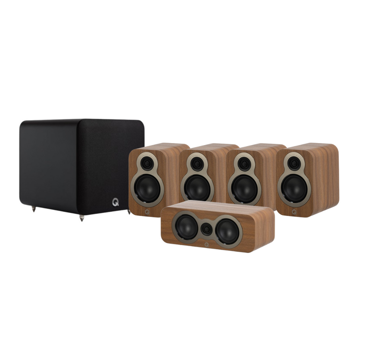 Q Acoustics 3010C 5.1 Cinema Pack – Pine Oak with Q SUB80 8" Subwoofer – Satin Black