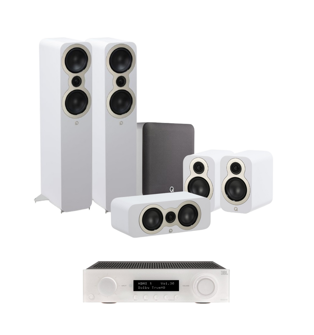 JBL MA510 5.2 8K AV Receiver + Q Acoustics 3050C 5.1 Cinema Pack with Q SUB100 10" Subwoofer Bundle
