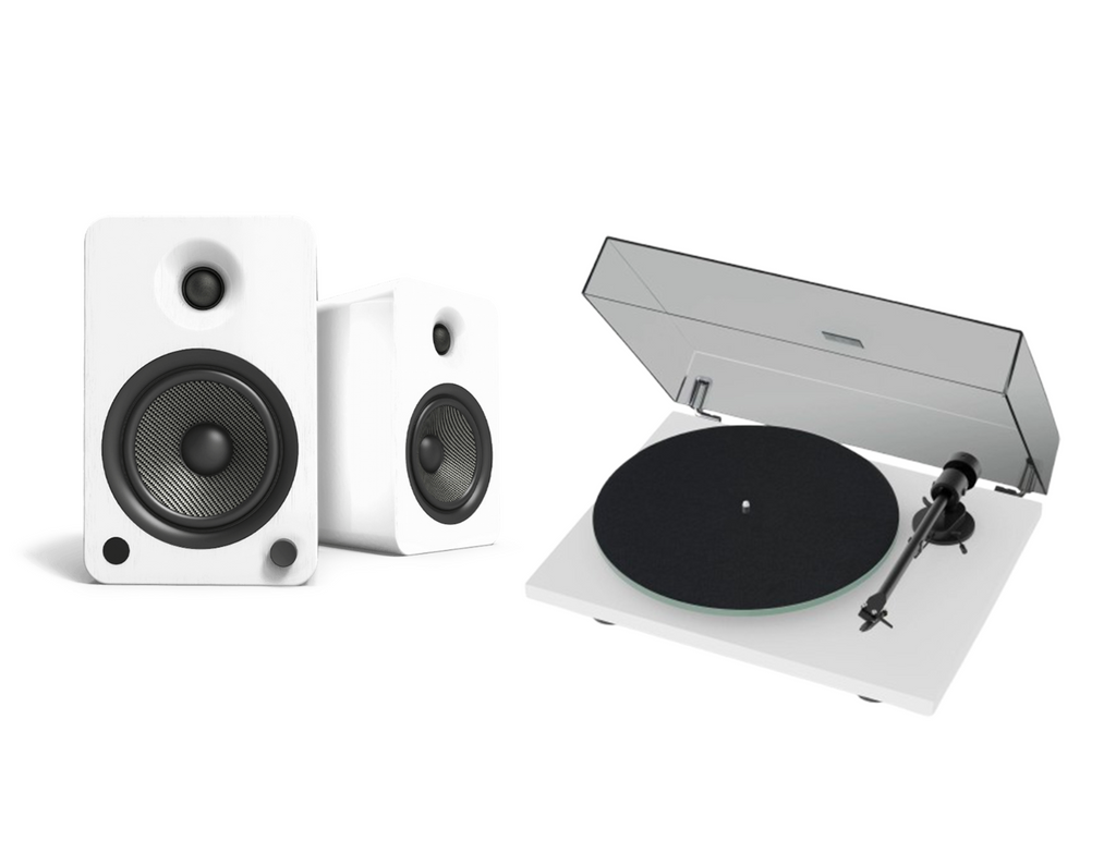 Pro-Ject T Line - T1 Evo Turntable + Kanto Audio YU6 Active Powered Bluetooth Studio Speakers - White
