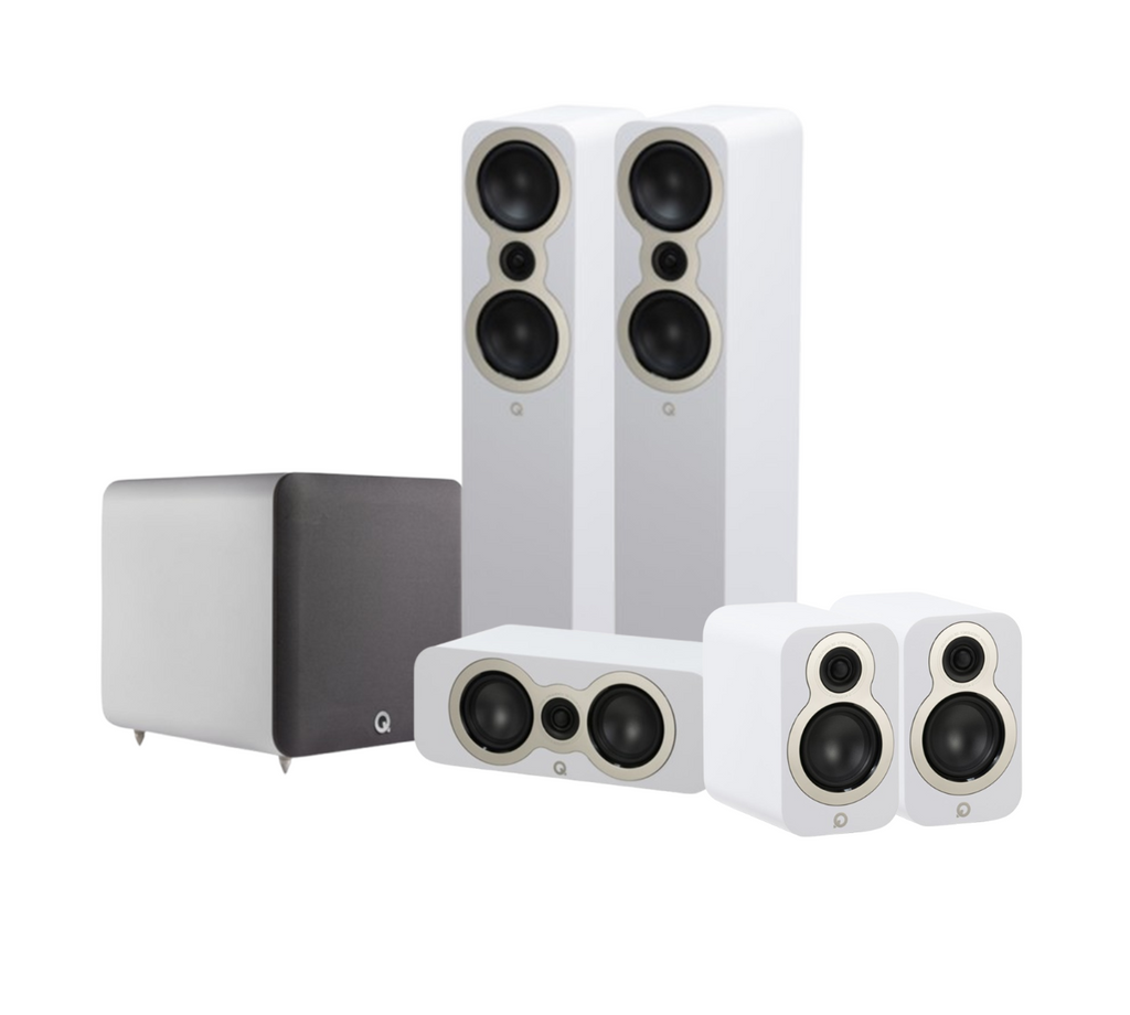 Q Acoustics 3050C 5.1 Cinema Pack – Satin White with Q SUB100 10" Subwoofer – Satin White