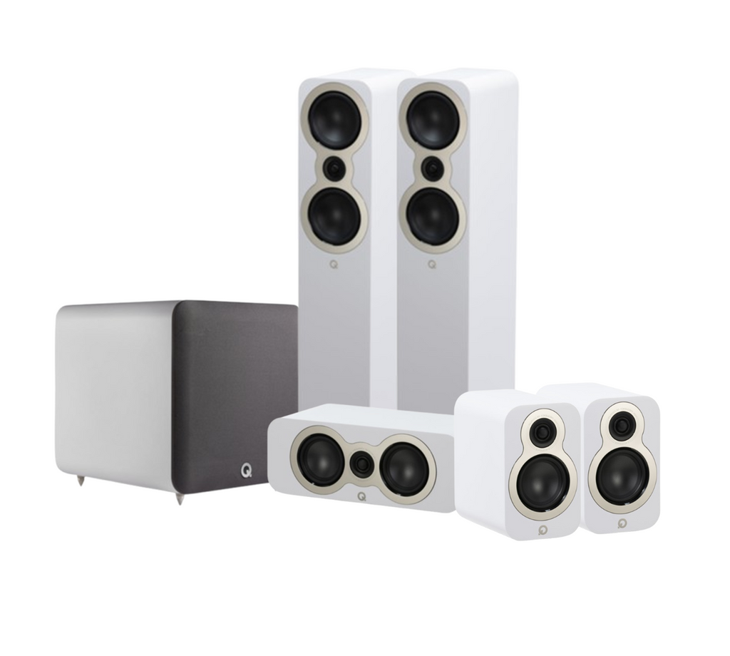 Q Acoustics 3050C 5.1 Cinema Pack – Satin White with Q SUB120 12" Subwoofer – Satin White