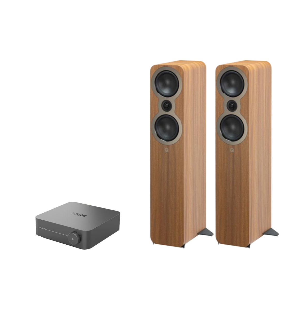 WiiM AMP Pro Music Streaming Amplifier + Q Acoustics 3050c Floor Standing Speakers Package and 5 metres Classic 79 Strand