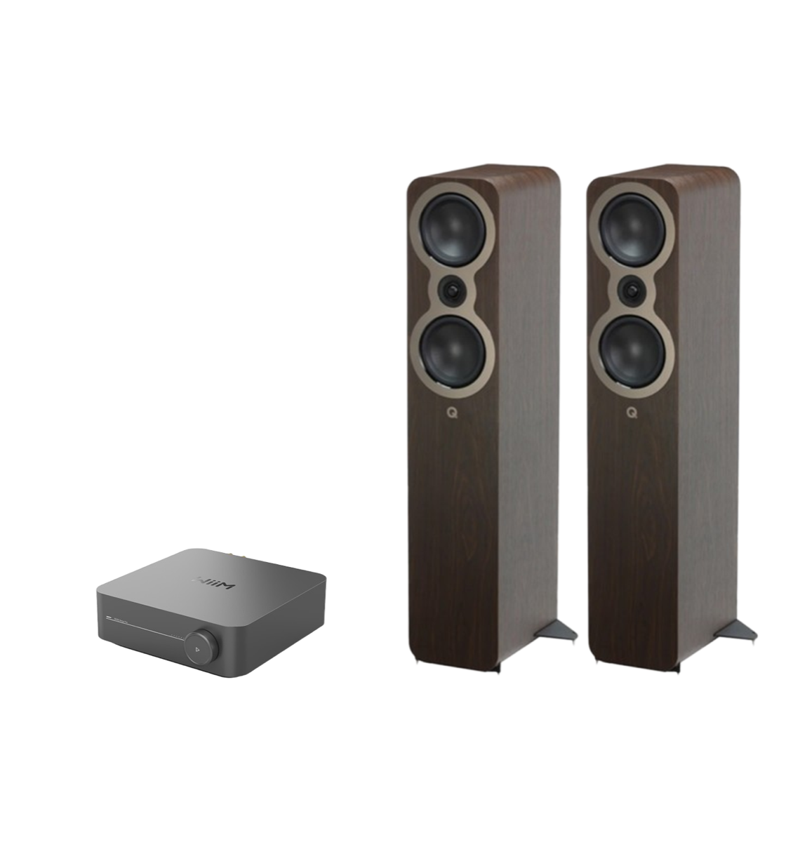 WiiM AMP Pro Music Streaming Amplifier + Q Acoustics 3050c Floor Standing Speakers Package and 5 metres Classic 79 Strand