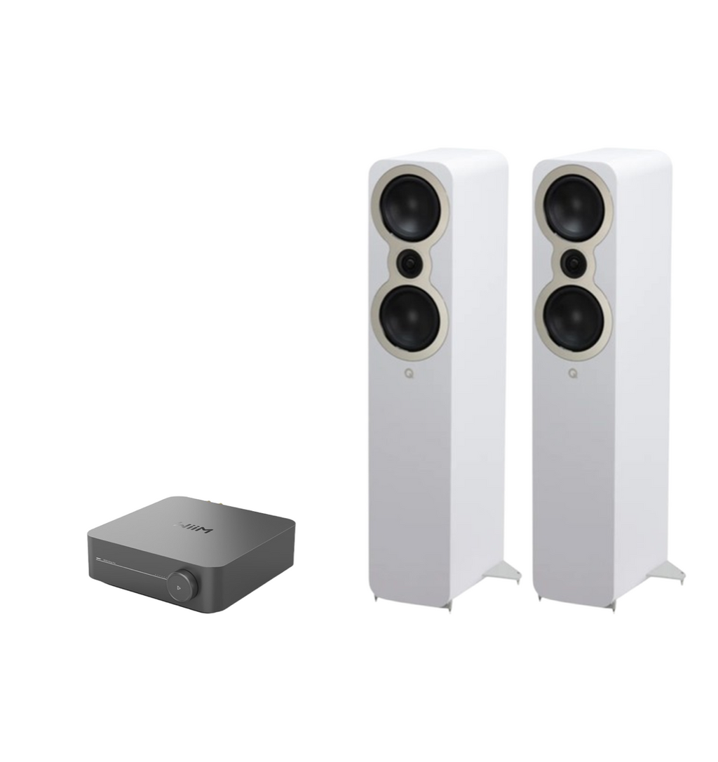WiiM AMP Pro Music Streaming Amplifier + Q Acoustics 3050c Floor Standing Speakers Package and 5 metres Classic 79 Strand