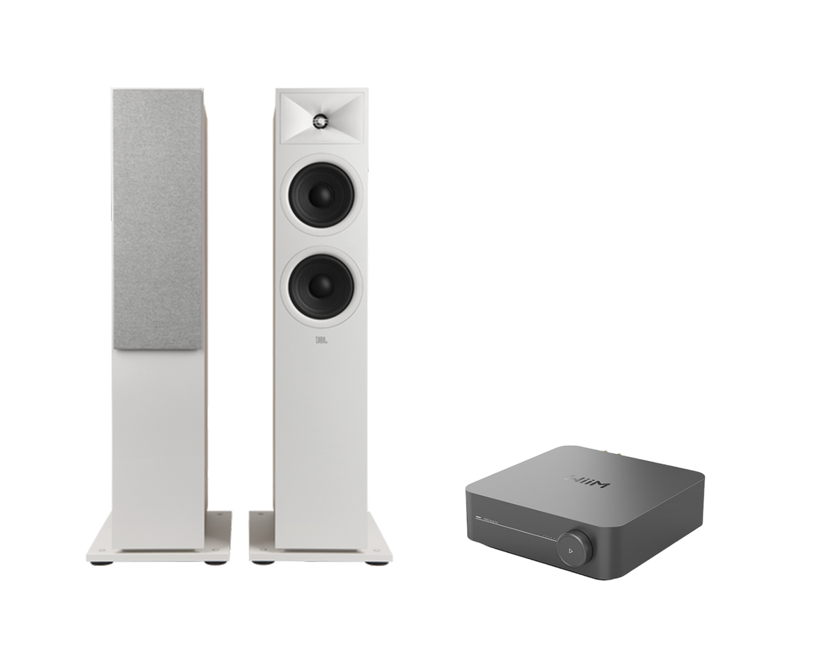 WiiM AMP Pro Music Streaming Amplifier + JBL Stage 260F Floor Standing Speakers Package and 5 metres Classic 79 Strand
