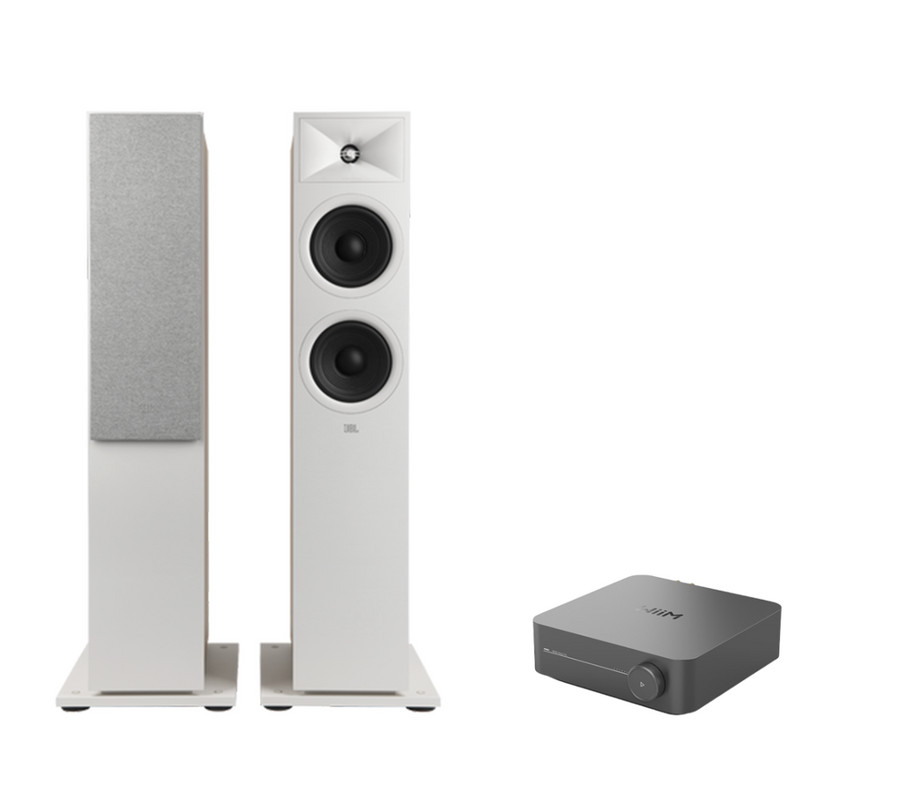 WiiM AMP Pro Music Streaming Amplifier + JBL Stage 280F Floor Standing Speakers Package and 5 metres Classic 79 Strand