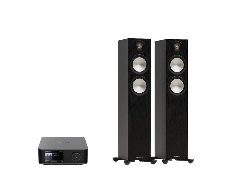 WiiM AMP Ultra Network Stereo Amplifier + Monitor Audio Bronze 300 7G Floor Standing Speakers Package and 5 metres Classic 79 Strand
