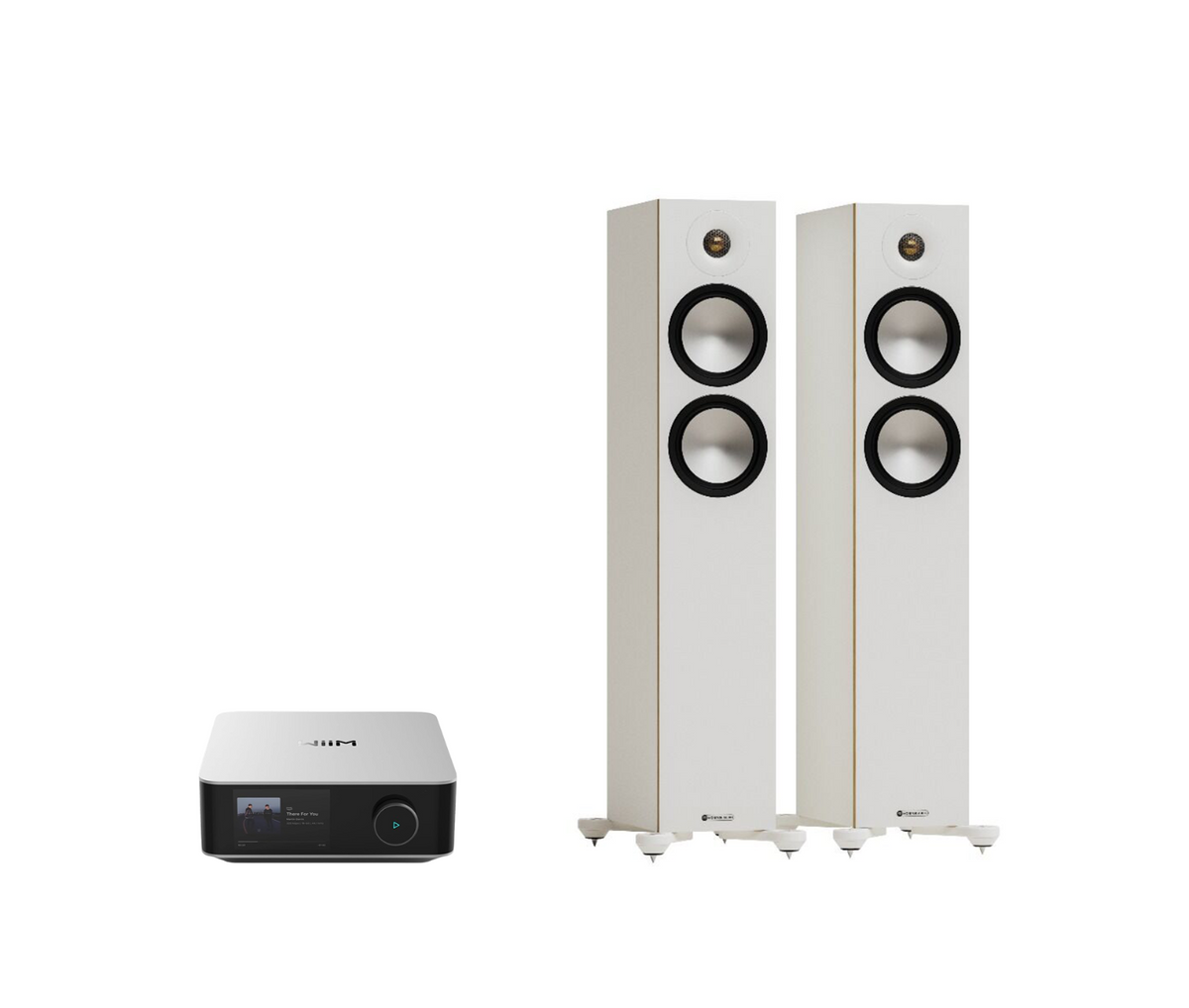 WiiM AMP Ultra Network Stereo Amplifier + Monitor Audio Bronze 300 7G Floor Standing Speakers Package and 5 metres Classic 79 Strand