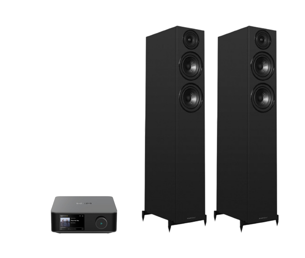 WiiM AMP Ultra Network Stereo Amplifier + Wharfedale Diamond 12.4i Floor Standing Speakers Package and 5 metres Classic 79 Strand