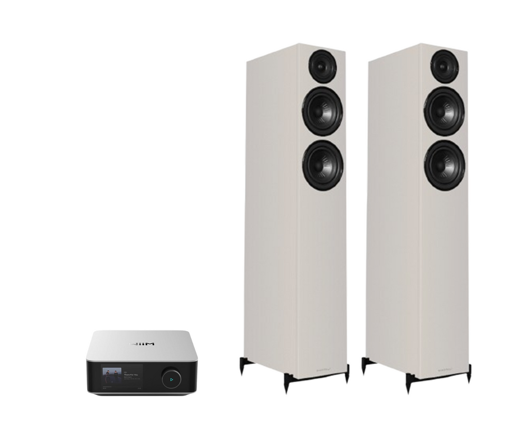 WiiM AMP Ultra Network Stereo Amplifier + Wharfedale Diamond 12.4i Floor Standing Speakers Package and 5 metres Classic 79 Strand