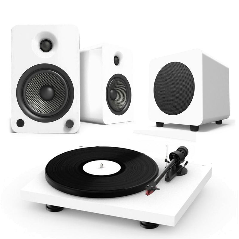 Pro-Ject Debut Carbon Evo Turntable + Kanto YU6 + SUB 8 MKII Bundle in Matt White
